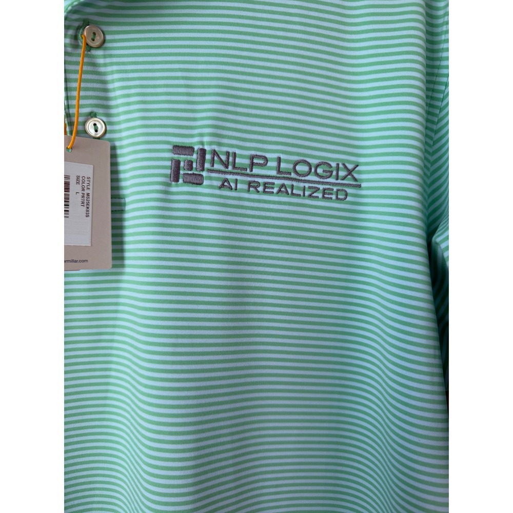 NWT Peter Millar Crown Sport Summer Comfort Polo L Green Stripe Golf UPF 50 - Picture 2 of 5